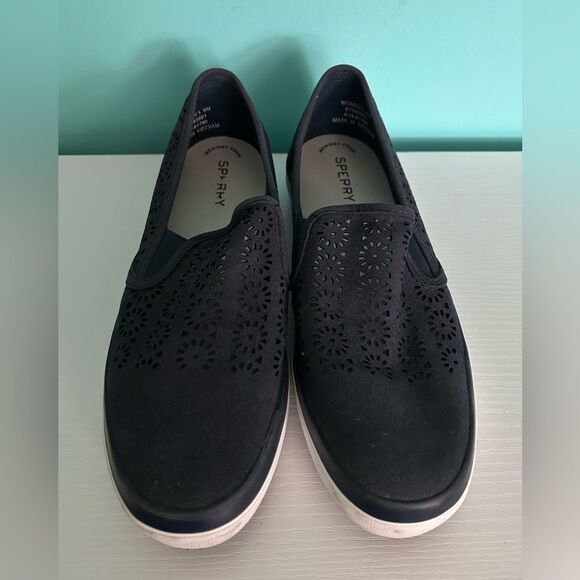 Sperry Seaside Perforated Sneakers Womens Size 9 Navy Suede Slip On - Picture 4 of 8